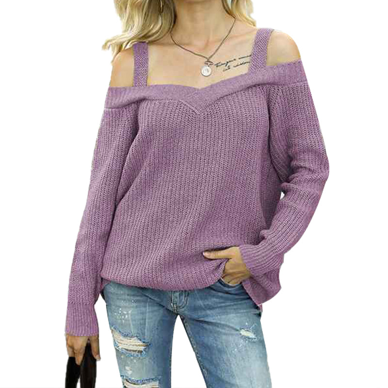     Purple-Womens-V-Neck-Pullover-Sweaters-Sexy-Cold-Shoulder-T-Shirt-Long-Sleeve-Tops-for-Women-K071