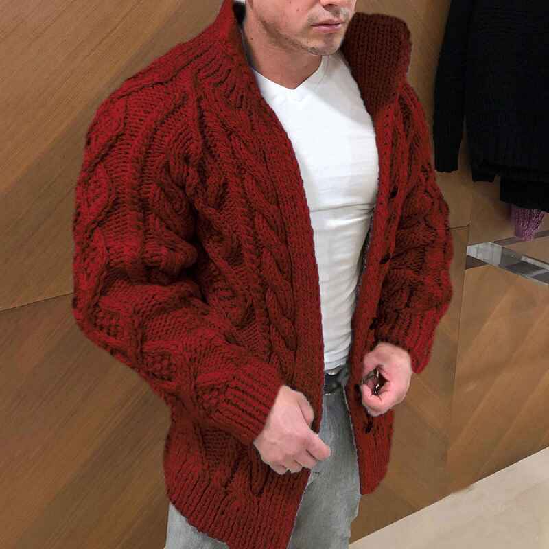 Red-Mens-Fashion-Casual-Slim-Fit-Button-Down-Cable-Knitted-Stand-Collar-Cardigan-Sweater-G020