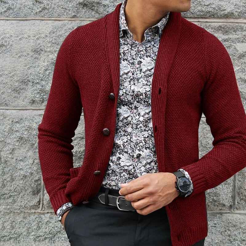 Red-Mens-Soft-Cotton-Shawl-Cardigan-Sweater-G035