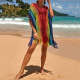 Red-Stripe-Womens-beach-color-matching-hollow-knitted-blouse-sunscreen-knitted-dress
