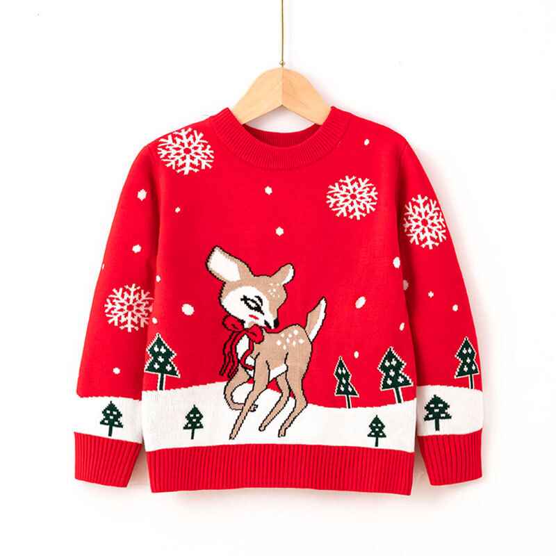     Red-Toddler-Boy-And-Girl-Christmas-Fleece-Sweater-Crewneck-Sweatshirt-Santa-Claus-Reindeer-Snowman-Graphic-Pullover-Shirt-V042