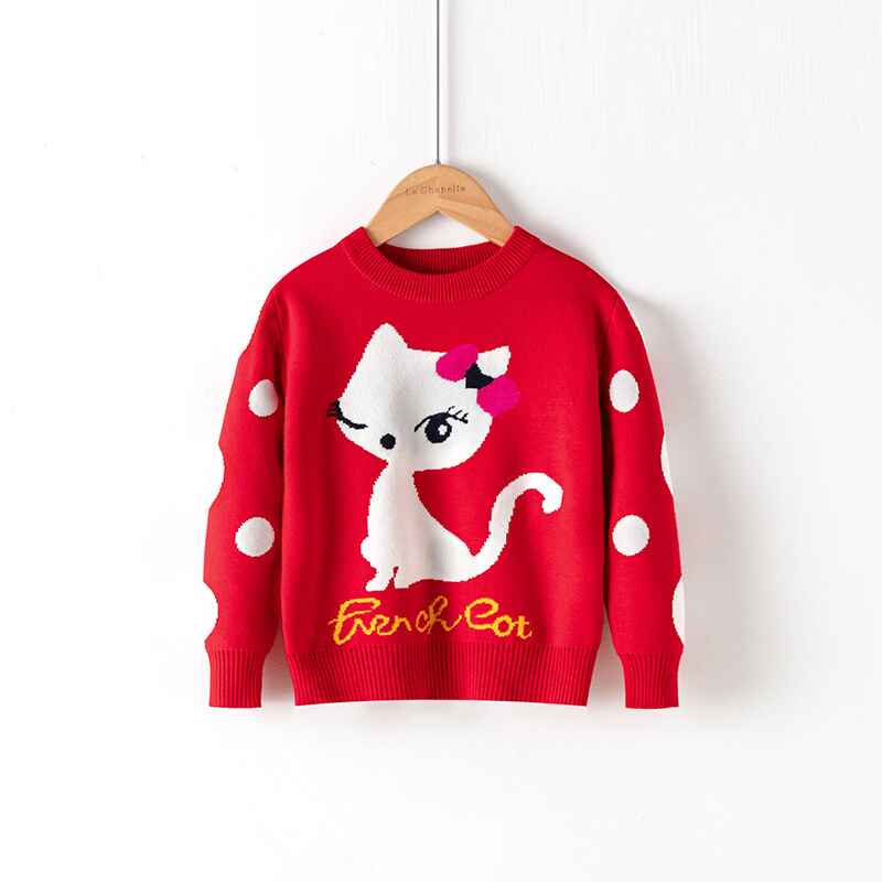 Red-Toddler-Boy-Girl-Christmas-Sweater-Knite-Pullover-Cartoon-kitten-Sweatshirts-Tops-V028