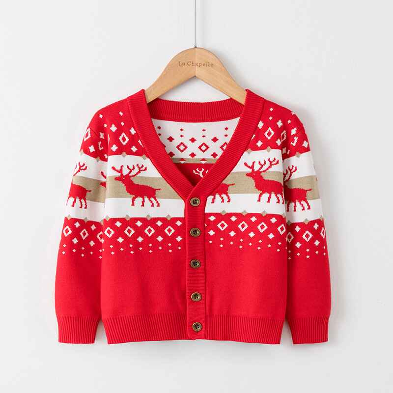 Red-Toddler-Unisex-Baby-Button-up-Cotton-Coat-Deer-Christmas-Cardigan-Sweater-V040