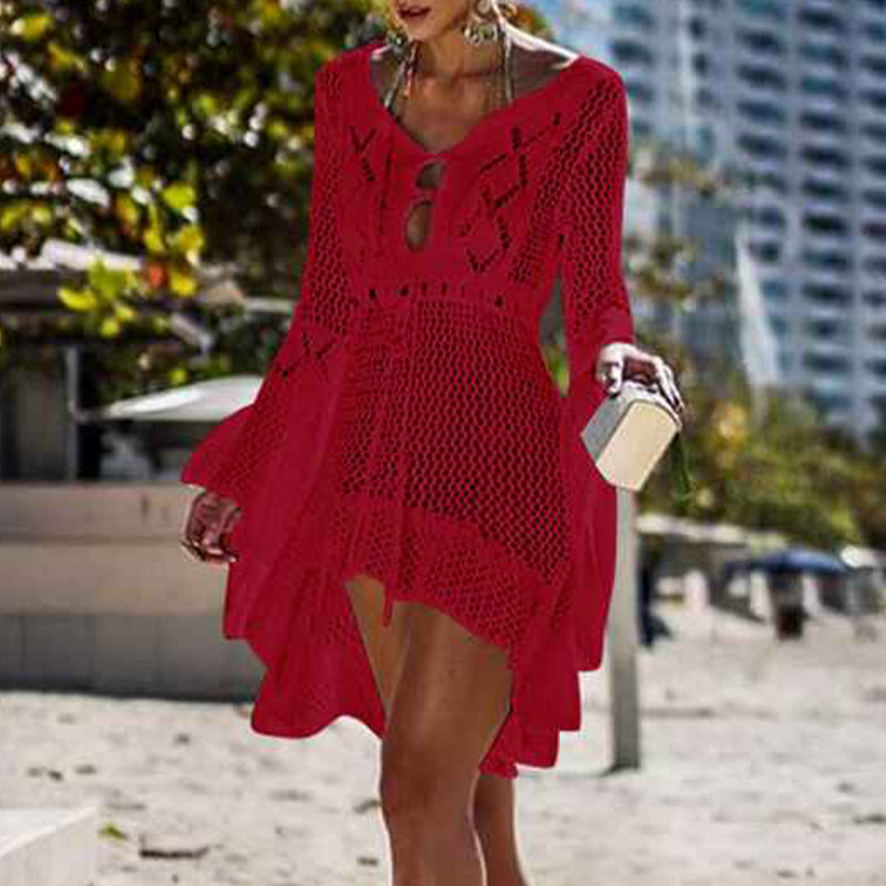       Red-Womens-Beach-Tops-Sexy-Perspective-Cover-Dresses-Bikini-Cover-ups-Net-Coverups