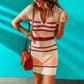 Red-Womens-Casual-Short-Sleeve-Striped-Bodycon-T-Shirt-Short-Mini-Dress-k210-Front