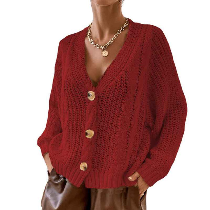     Red-Womens-Chunky-Knit-Open-Front-Sweater-Long-Sleeve-Button-Loose-Short-Cardigan-Outerwear-Coats-K399