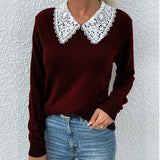 Red-Womens-Collared-Knit-Sweater-V-Neck-Long-Sleeve-Loose-Fit-Oversized-Pullover-Tops-K314