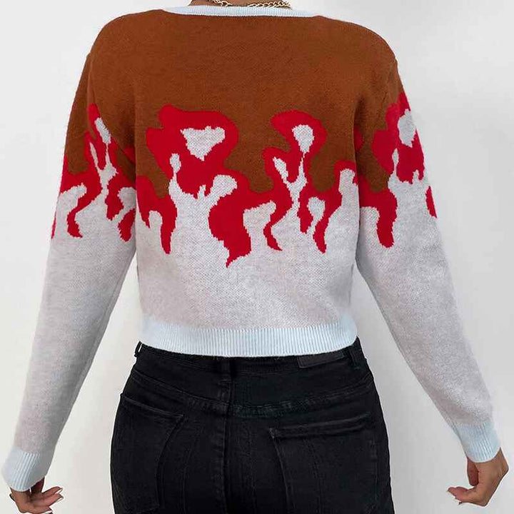    Red-Womens-Color-Block-Sweater-Long-Sleeve-Round-Neck-Loose-Fit-Colorful-Patchwork-Casual-Sweaters-K349-Back
