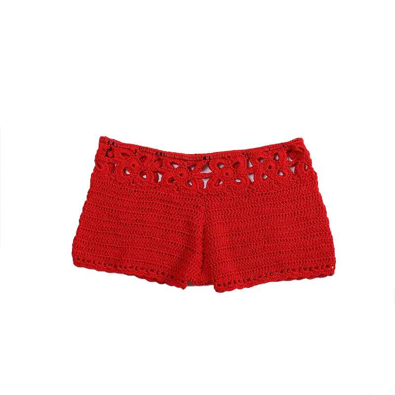    Red-Womens-Cover-Up-Swim-Shorts-Sexy-Knit-Crochet-Low-Waist-Beach-Trunks-Swimsuits-Board-Shorts-K559