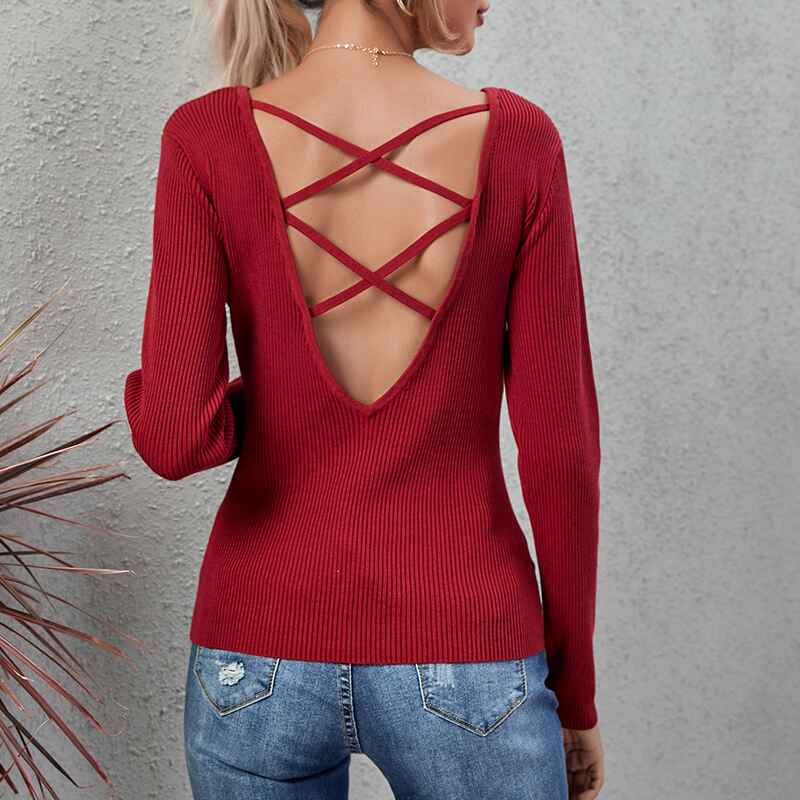 Red-Womens-Criss-Cross-V-Neck-Casual-Sweater-Knitted-Loose-Long-Sleeve-Backless-Fashion-Pullover-Sweaters-K320-Back