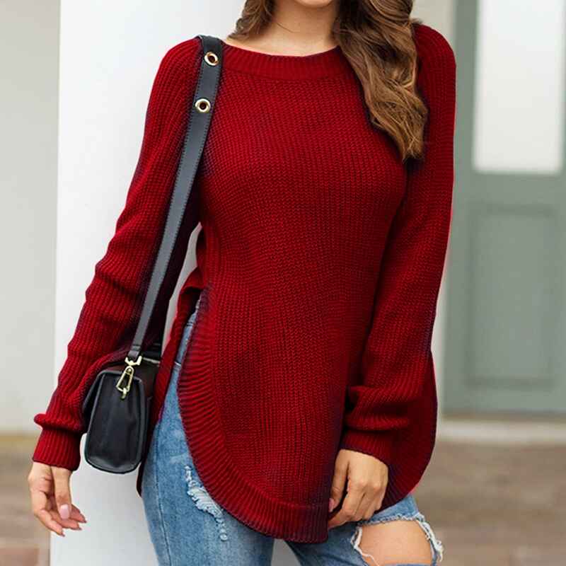 Red-Womens-Fall-Long-Sleeve-Side-Split-Loose-Blouses-Casual-Pullover-Tunic-Tops-K294