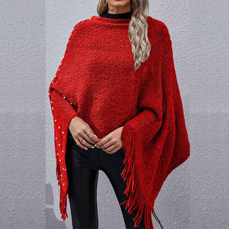 Red-Womens-Fall-Winter-Turtleneck-Poncho-Sweater-Fashion-Chunky-Knit-Cape-Wrap-Sweaters-Pullover-Jumper-Tops-K384
