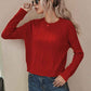 Red-Womens-Fine-Gauge-Stretch-Crewneck-Pullover-Sweater-K375