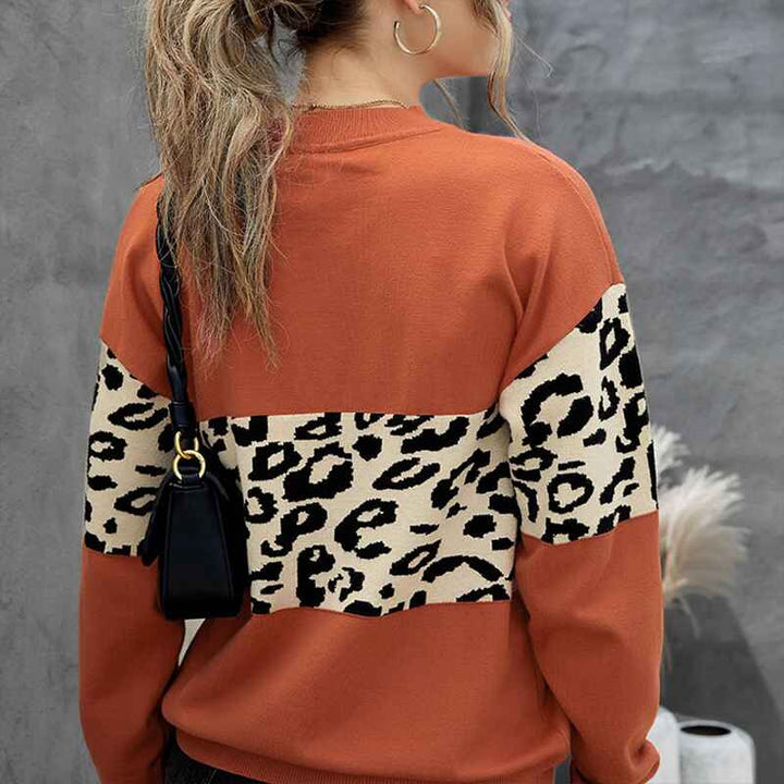 Red-Womens-High-density-Lightweight-Chic-Knit-Pullover-Sweaters-Tunic-Tops-Leopard-Striped-Warm-Soft-Winter-K168-Back