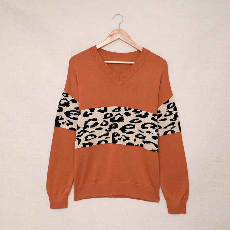 Red-Womens-High-density-Lightweight-Chic-Knit-Pullover-Sweaters-Tunic-Tops-Leopard-Striped-Warm-Soft-Winter-K168-Front