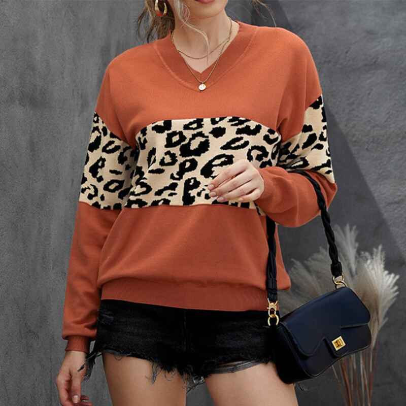 Red-Womens-High-density-Lightweight-Chic-Knit-Pullover-Sweaters-Tunic-Tops-Leopard-Striped-Warm-Soft-Winter-K168