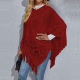 Red-Womens-Knitted-Tassel-Shawl-Asymmetric-Hem-Poncho-Fringed-Pullover-Sweater-Solid-Color-Cowl-Neck-Top-Coat-Wrap-Cape-K306