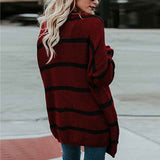 Red-Womens-Long-Cardigan-Open-Front-Color-Block-Cardigan-Knit-Sweaters-K074-Back