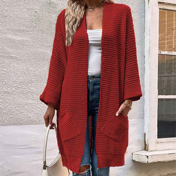 Red-Womens-Long-Sleeve-Hoodie-Sweaters-Open-Front-Cardigan-with-Pockets-K394