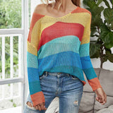 Red-Womens-Sweaters-Long-Sleeve-Crew-Neck-Color-Block-Striped-Oversized-Casual-Knitted-Pullover-Tops-K358-Front