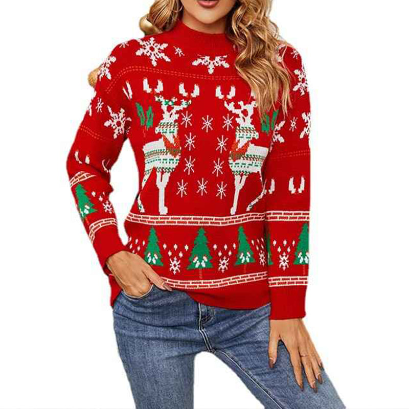    Red-Womens-Ugly-Christmas-Sweaters-Snowflake-Reindeer-Long-Sleeve-Holiday-Knit-Xmas-Sweater-Pullover-Tops-K450