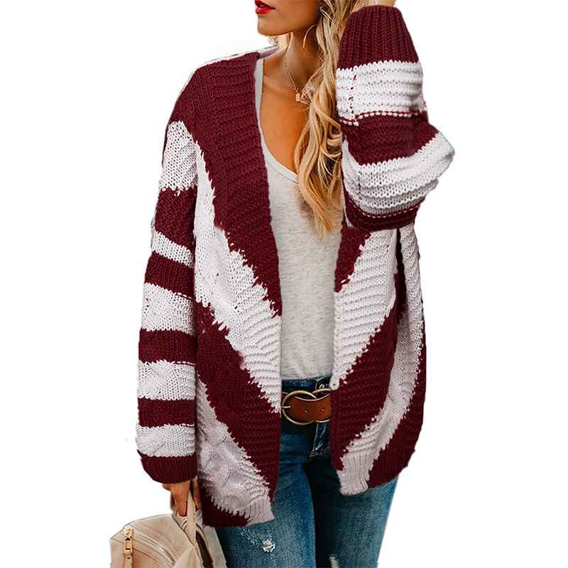 Red-Womens-Winter-Open-Front-Long-leeve-Chunky-Cable-Knit-Cardigan-Sweater-Coats-K108