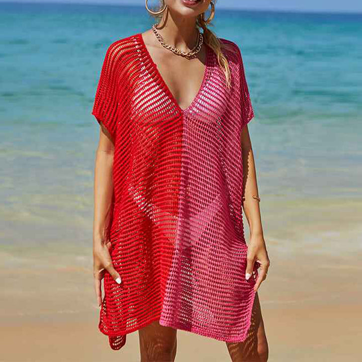 Rose-Red-Swimsuit-Cover-Ups-for-Women-V-Neck-Hollow-Out-Swim-Coverup-Crochet-Chiffon-Summer-Beach-Cover-Up-Dress