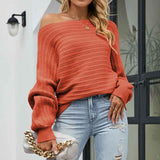 Rust-Red--Womens-Off-Shoulder-Sweater-Batwing-Sleeve-Loose-Oversized-Pullover-Knit-Jumper-K461