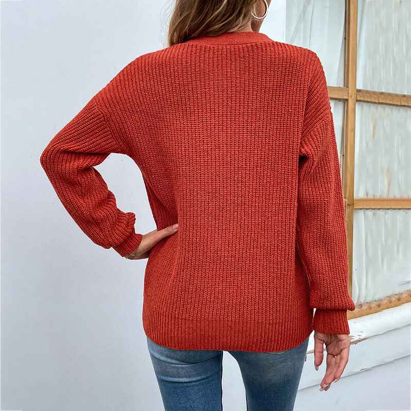 Rust-Red-Womens-Casual-Chocker-Neck-Halter-Sweater-Solid-Long-Sleeve-Loose-Fit-Hollow-Out-V-Neck-Pullover-Knitted-Tops-K247-Back
