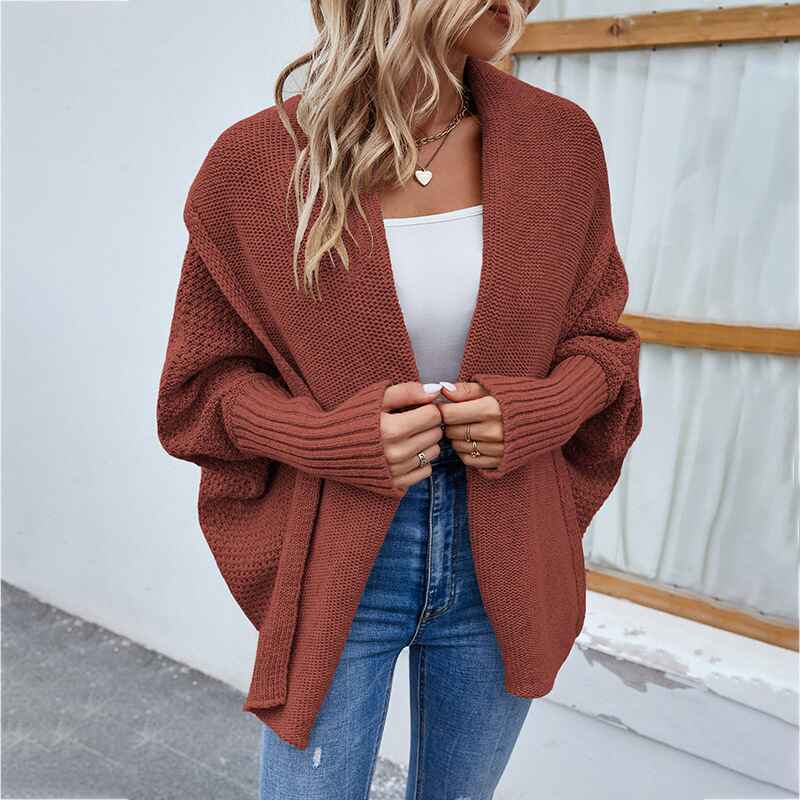 Rust-Red-Womens-Long-Sleeve-Open-Front-Loose-Casual-Lightweight-Kimono-Cardigan-K228