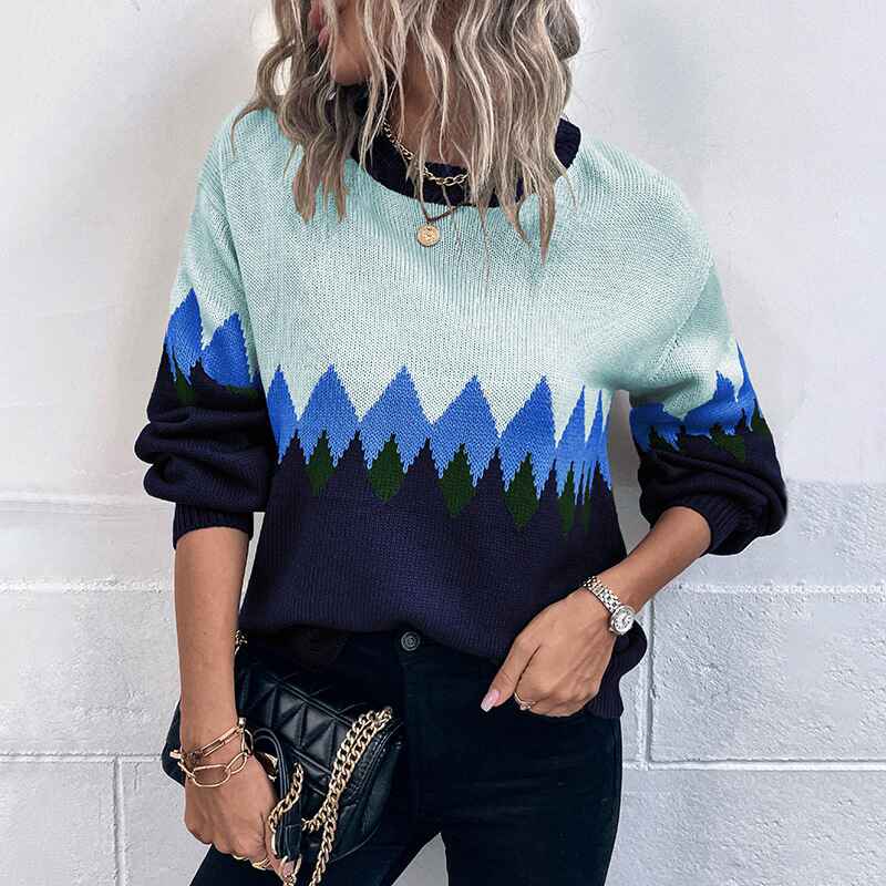       Sapphire-Blue-Womens-Off-Shoulder-Long-Sleeve-Sweater-Color-Block-Wave-Striped-Sweaters-for-Women-Knit-Jumper-Tops-K416