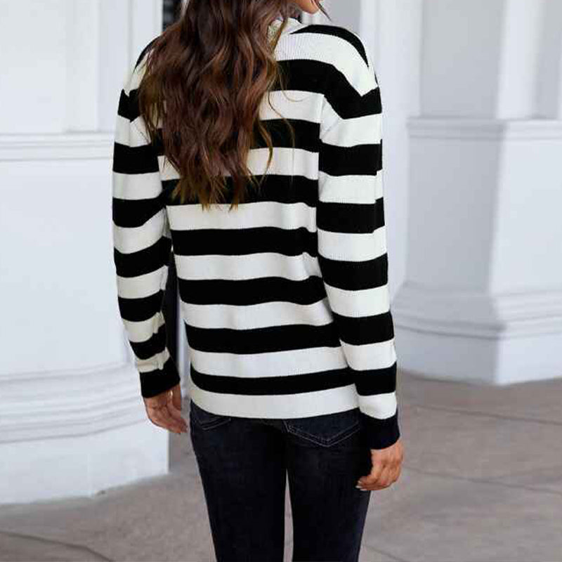 Stripe-Womens-Casual-Long-Sleeve-Knit-Sweater-V-Neck-Striped-Pullover-Jumper-Tops-K162-Back