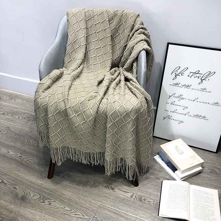    Textured-Knitted-Soft-Throw-Blanket-with-Tassels-light-khaki