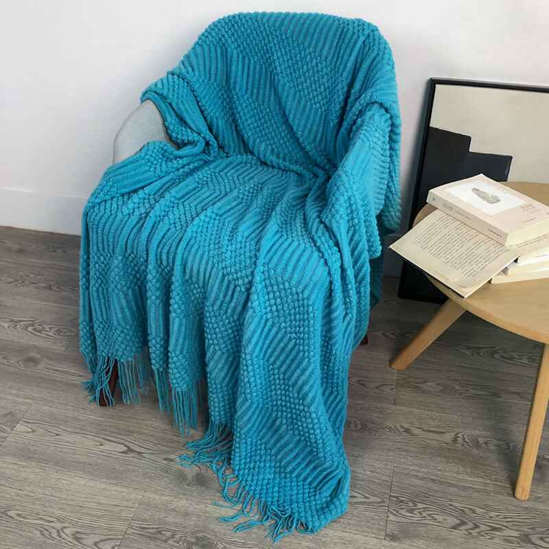 Texture Throw Blanket Solid Color Soft Sofa Sofa Decor Knitted Blanket B008