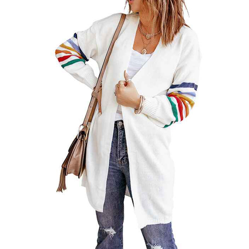 White-Color-Block-Striped-Open-Front-Long-Cardigans-for-Women-Comfy-Knit-Sweater-Coat-Outwear-K121