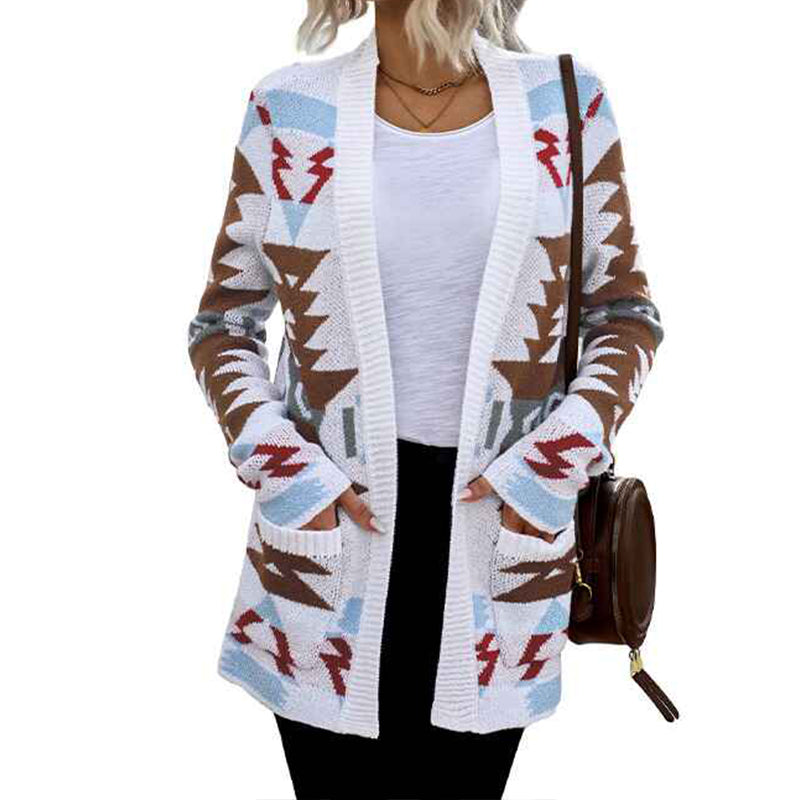 White-Contrast-Womens-Open-Front-Aztec-Cardigan-Pockets-Long-Sleeve-Knit-Sweater-Coat-K098