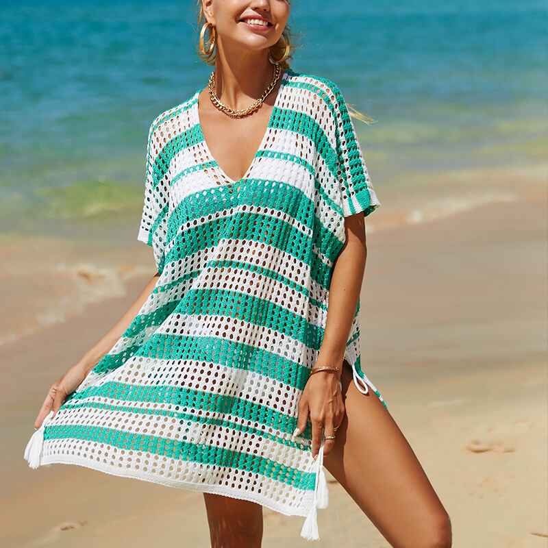 White-Green-Womens-Swimsuit-Cover-Up-Hollow-Out-Swimwear-Beach-Bathing-Suit-Bikini-Coverups