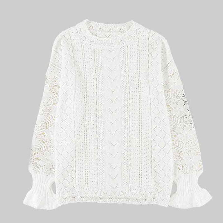 White-Long-Sleeve-Hollow-Out-Sweater-Casual-Cute-Crochet-Lace-Pointelle-Knit-Pullover-Crew-Neck-Loose-Blouses-for-Women-K126