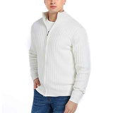 White-Mens-Cardigan-Sweaters-Full-Zip-Up-Stand-Collar-Slim-Fit-Casual-Knitted-Sweater-G011