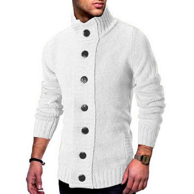    White-Mens-Fashion-Casual-Slim-Fit-Button-Down-Cable-Knitted-Stand-Collar-Cardigan-Sweater-G028