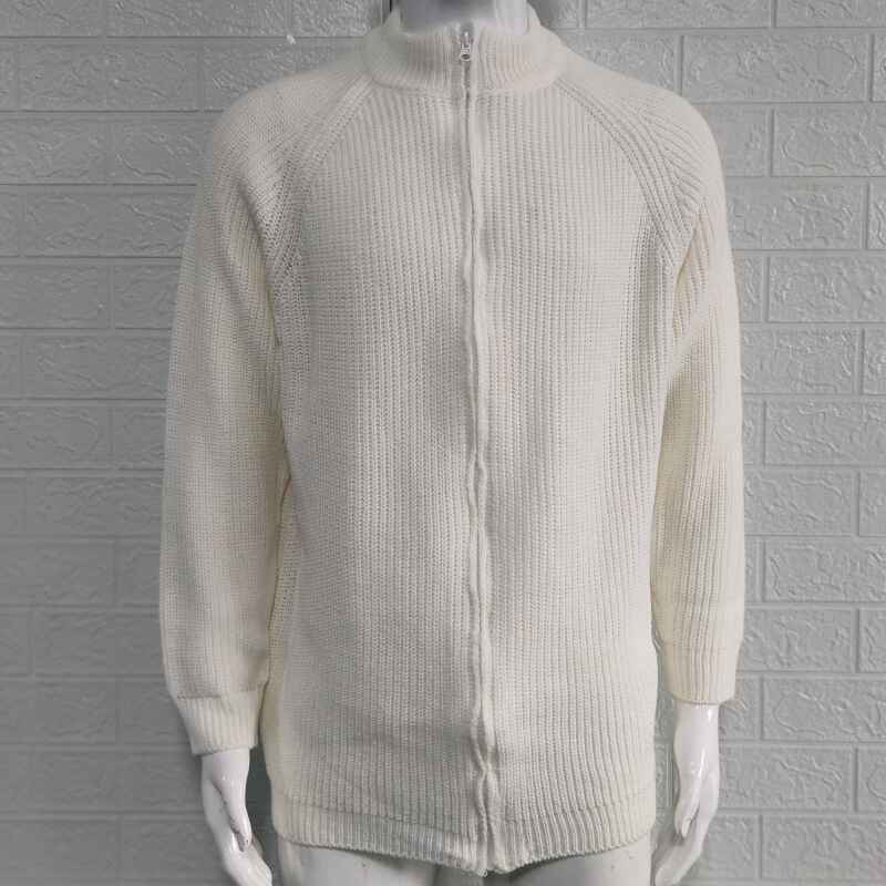White-Mens-Knitted-Sweater-Coat-Casual-Athletic-Thick-Stand-Collar-Knitwear-Zip-Cardigan-Jacket-G048