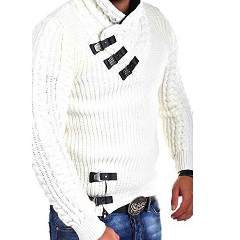 White-Mens-Knitted-Turtleneck-Sweater-Long-Sleeve-Slim-Fit-Designer-Shawl-Collar-Pullover-G012