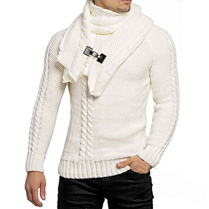 White-Mens-Knitted-Turtleneck-Sweater-Long-Sleeve-Slim-Fit-Designer-Shawl-Collar-Pullover-G016
