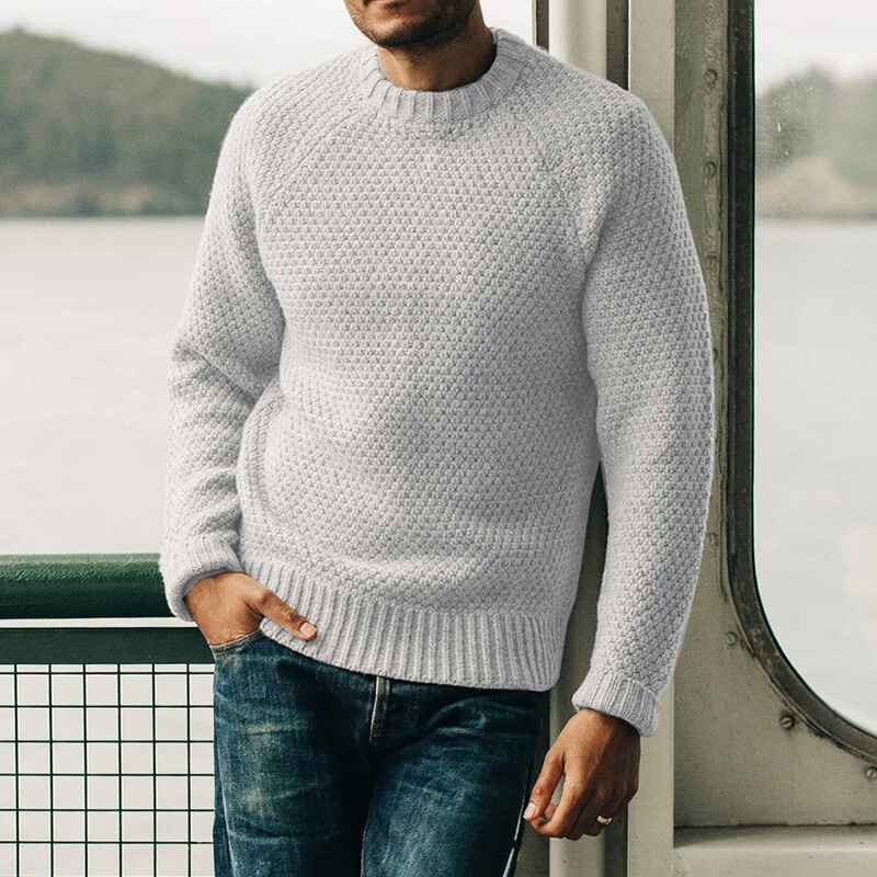    White-Mens-Regular-Fit-Long-Sleeve-Crewneck-Sweater-G027
