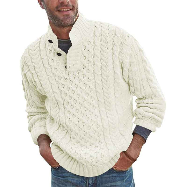 White-Mens-Shawl-Collar-Pullover-Sweater-Slim-Fit-Casual-Button-Cable-Knit-Sweaters-G059