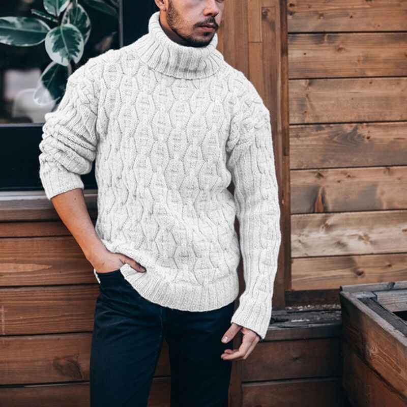 White-Mens-Thermal-Turtleneck-Sweater-Long-Sleeve-Cable-Knit-Casual-Chunky-Pullover-Jumper-G042