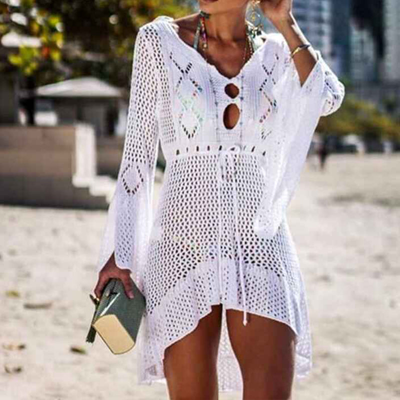       White-Womens-Beach-Tops-Sexy-Perspective-Cover-Dresses-Bikini-Cover-ups-Net-Coverups-Front-1