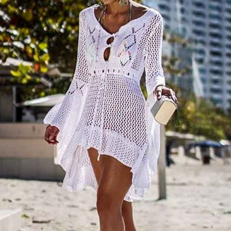 White-Womens-Beach-Tops-Sexy-Perspective-Cover-Dresses-Bikini-Cover-ups-Net-Coverups-Front
