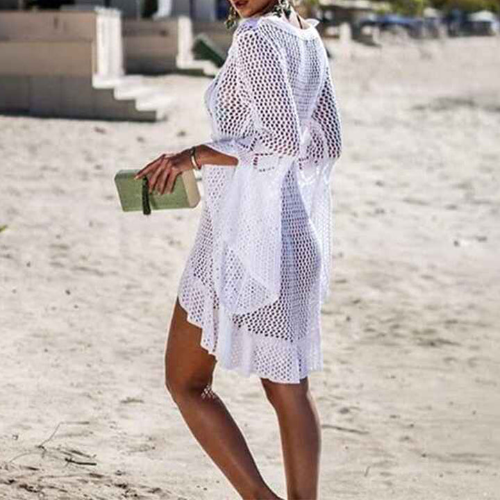 White-Womens-Beach-Tops-Sexy-Perspective-Cover-Dresses-Bikini-Cover-ups-Net-Coverups-Side