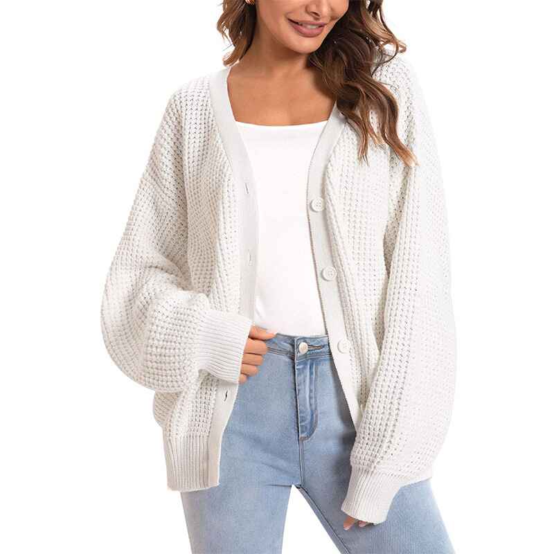 White-Womens-Bishop-Long-Sleeve-Button-Front-Cardigan-Sweater-Coat-Solid-V-Neck-Jacket-Outerwear-K018